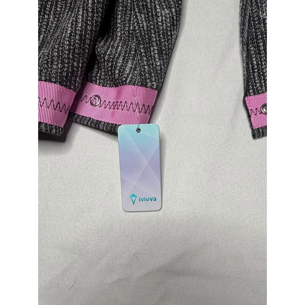 Ivivva Village Chill Scarf Grey Space Dye Pink Trim Snap Infinity NWT T8